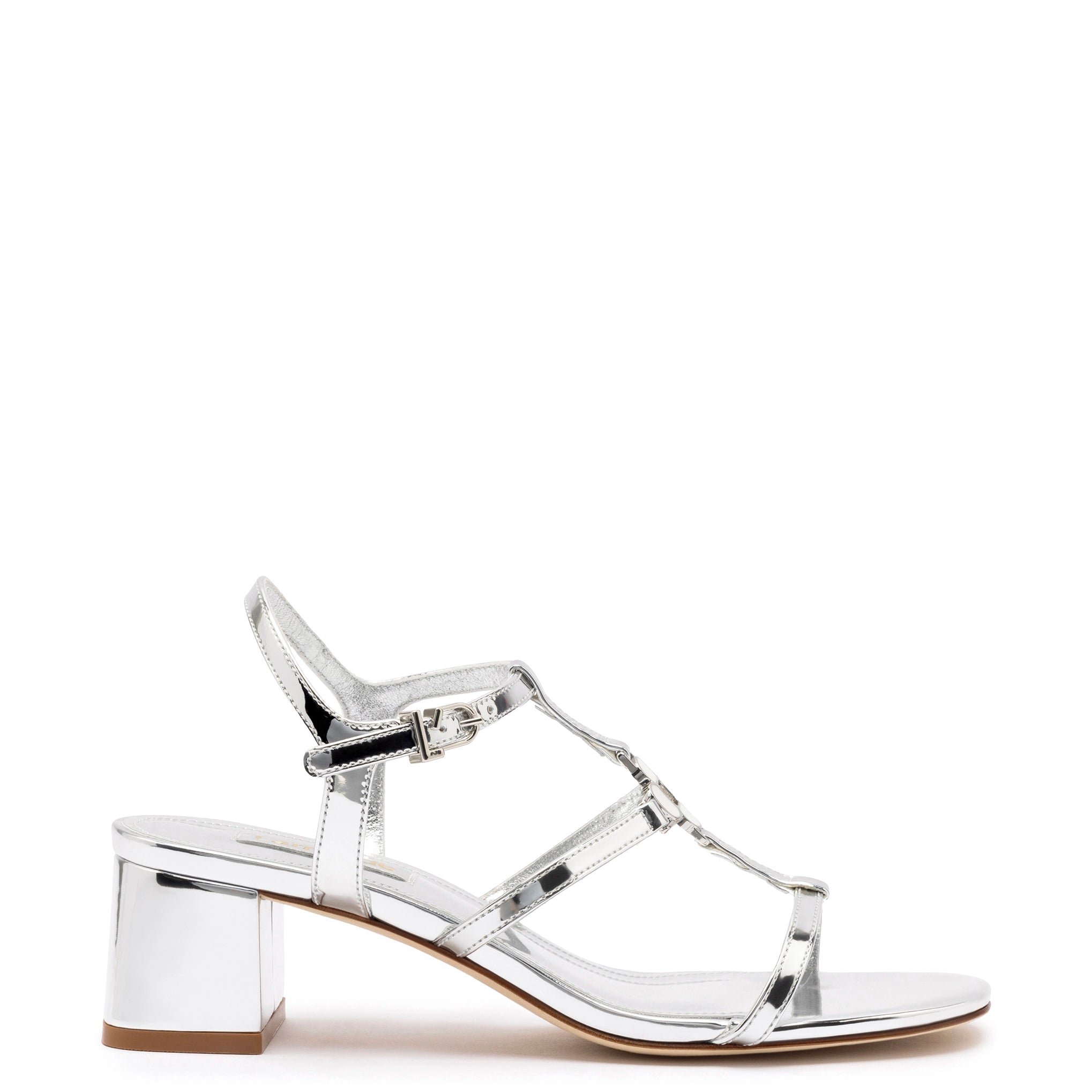 Hana Block In Silver Specchio Strap - Up Sandal Resort Style  