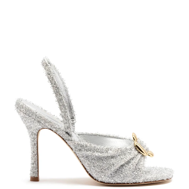 Mayfair Sandal In Silver Lurex Buckle -