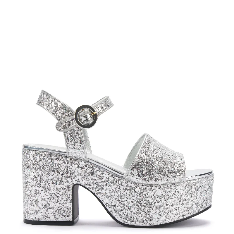 Miso Platform Strap Sandal In Silver Glitter Single - Buckle Monk Look  