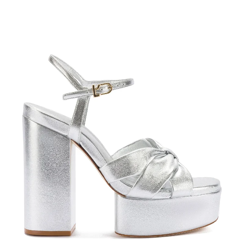 Vivienne Platform Sandal In Silver Metallic Leather Glow - in - the - Dark Shoe Design  
