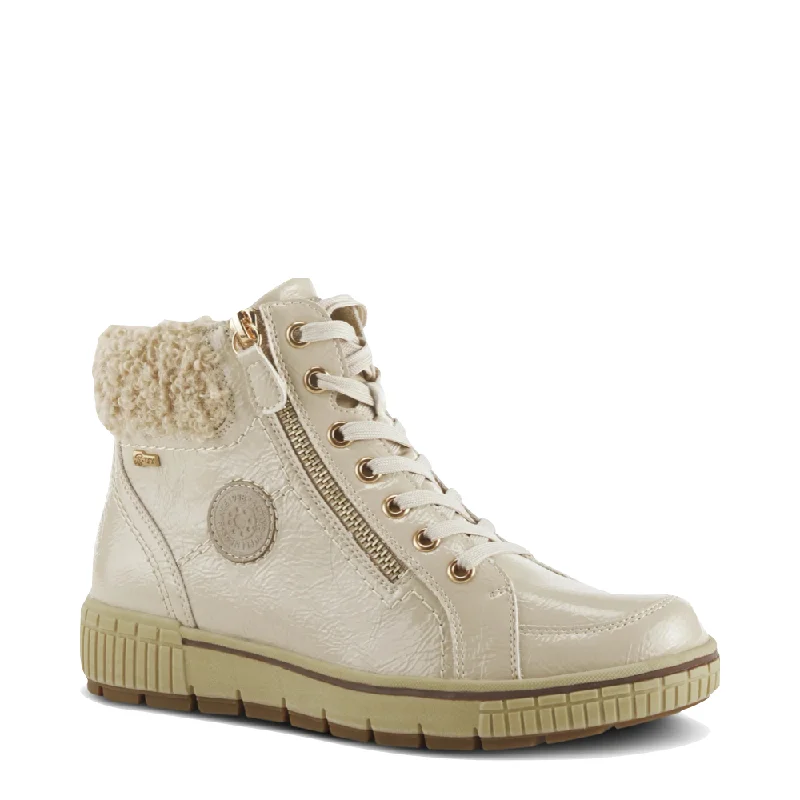 Spring Step Women's Alps Side Zip Water Resistant Boot in Beige Patent Retro Plimsoll Style  