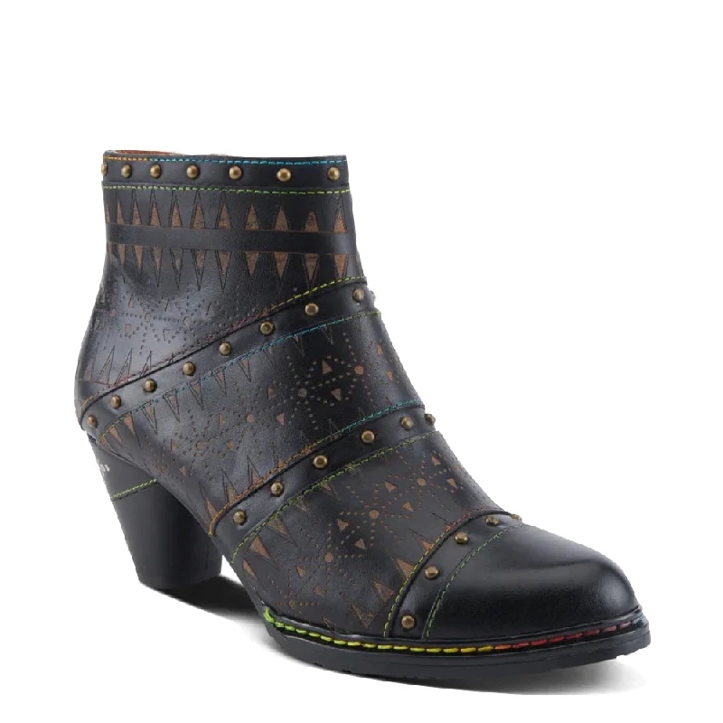 Spring Step Women's Niobe Heeled Boot in Black Multi Leather Driving Shoe Style  