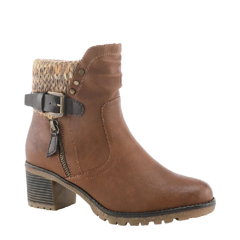 Spring Step Women's Rene Water Resistant Side Zip Sweater Cuff Heeled Boot in Brown Elastic - Sided Chelsea Look Spring Step Women's Rene Water Resistant Side Zip Sweater Cuff Heeled Boot in Brown Elastic - Sided Chelsea Look