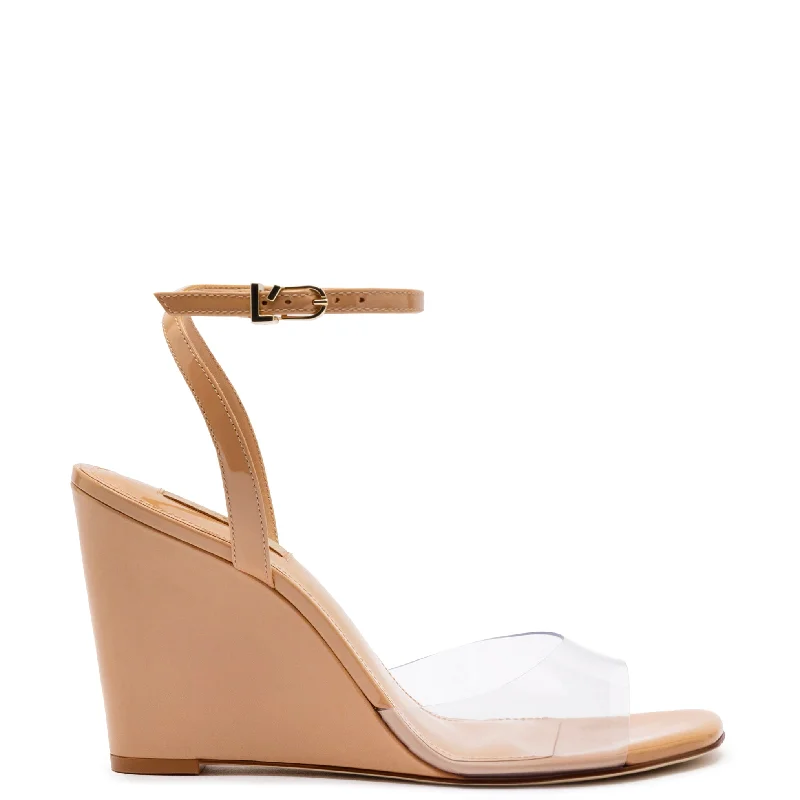 Yves Wedge In Tan Patent Leather and Vinyl Monochromatic Shoe Look  