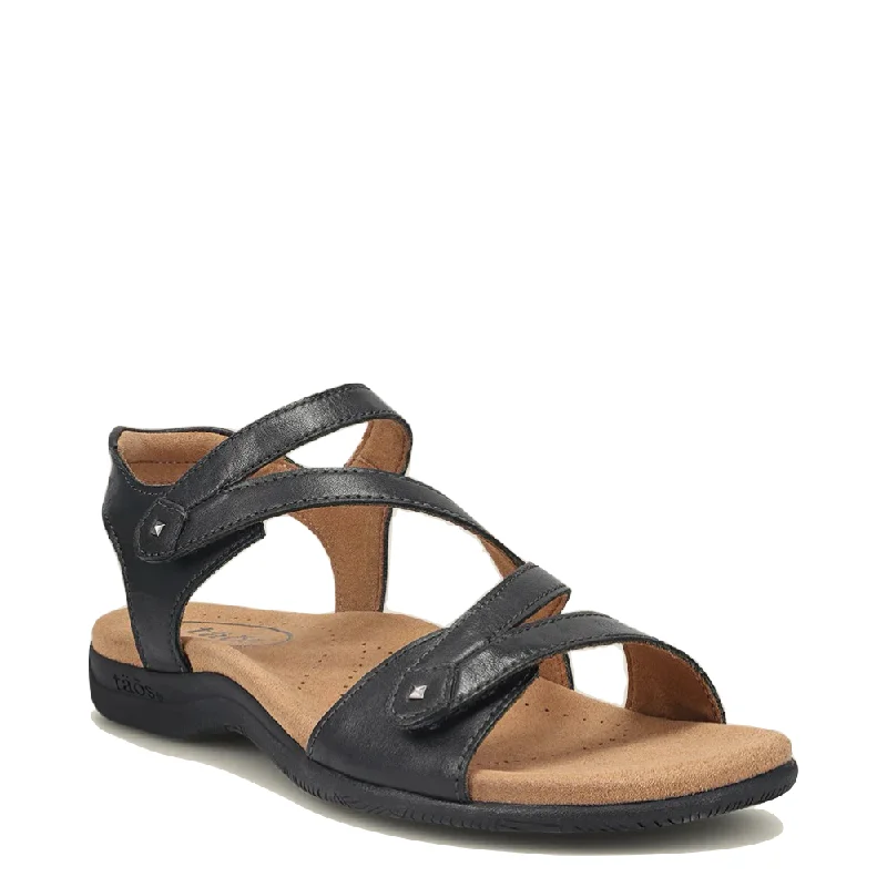 Taos Women's Big Time Sandal in Black Distressed Leather Shoe Style  