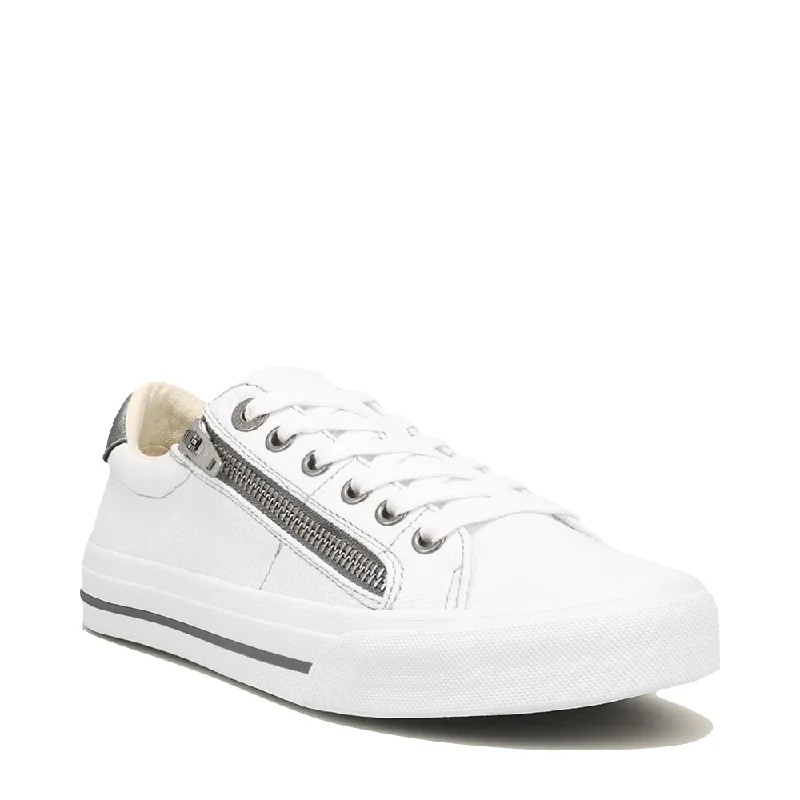 Taos Women's Z Soul Side Zip Canvas Lace Sneaker in White/Pewter Cowboy Boot Western Style Taos Women's Z Soul Side Zip Canvas Lace Sneaker in White/Pewter Cowboy Boot Western Style
