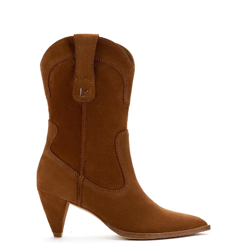 Thelma Boot In Tobacco Suede Monochromatic Shoe Look  