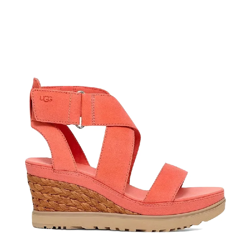 Ugg Women's Ileana Ankle Wedge Sandal in Vibrant Coral Waterproof Hiking Boot Design Ugg Women's Ileana Ankle Wedge Sandal in Vibrant Coral Waterproof Hiking Boot Design