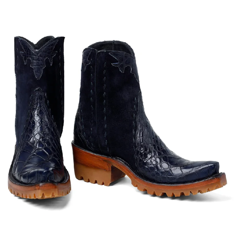 Crocodile Ankle Zipper With Lug- Navy Moccasin Soft - Sole Style  