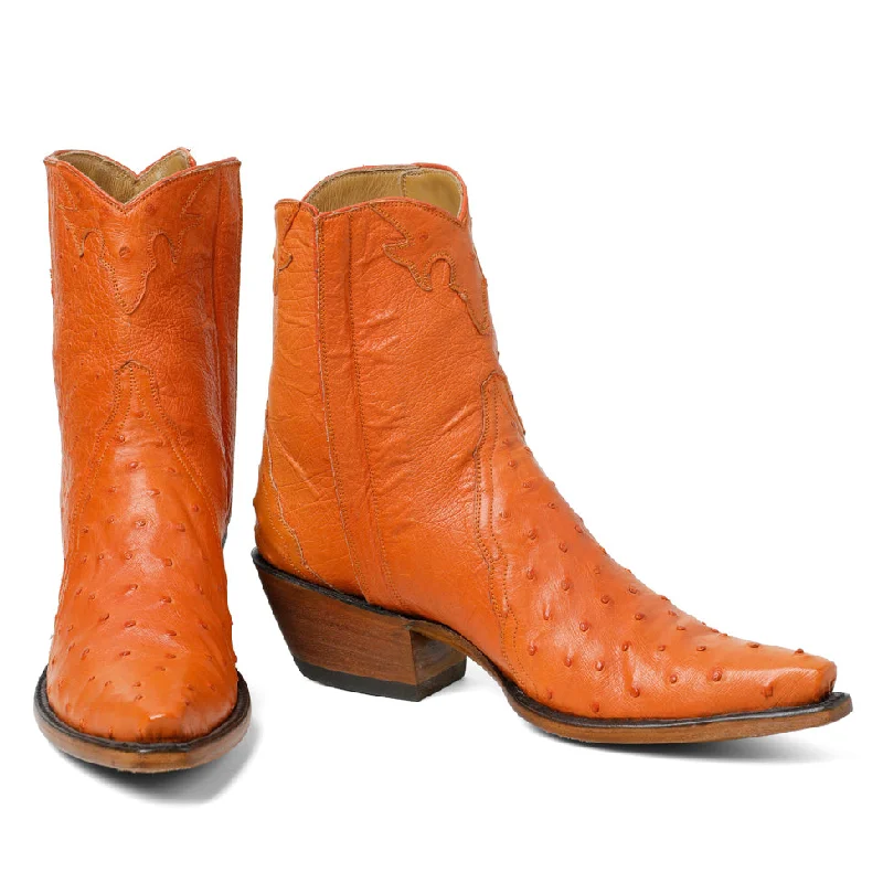 Ostrich Ankle Zipper - Tangerine Metallic Trim Shoe Design  