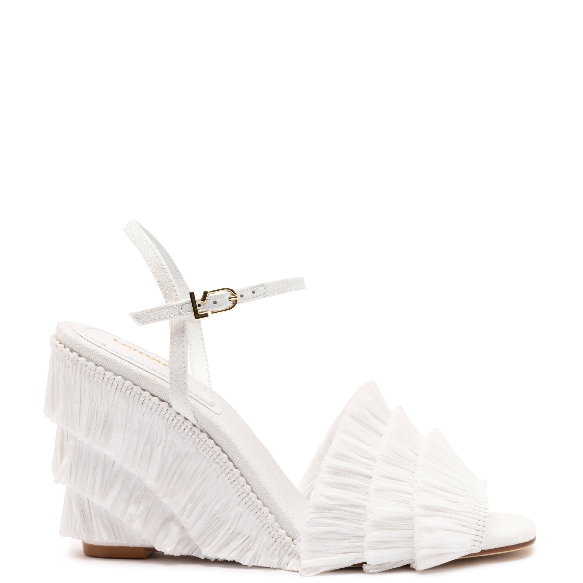 Yves Fringe Wedge In White Raffia Tassel Driving Shoe Look 