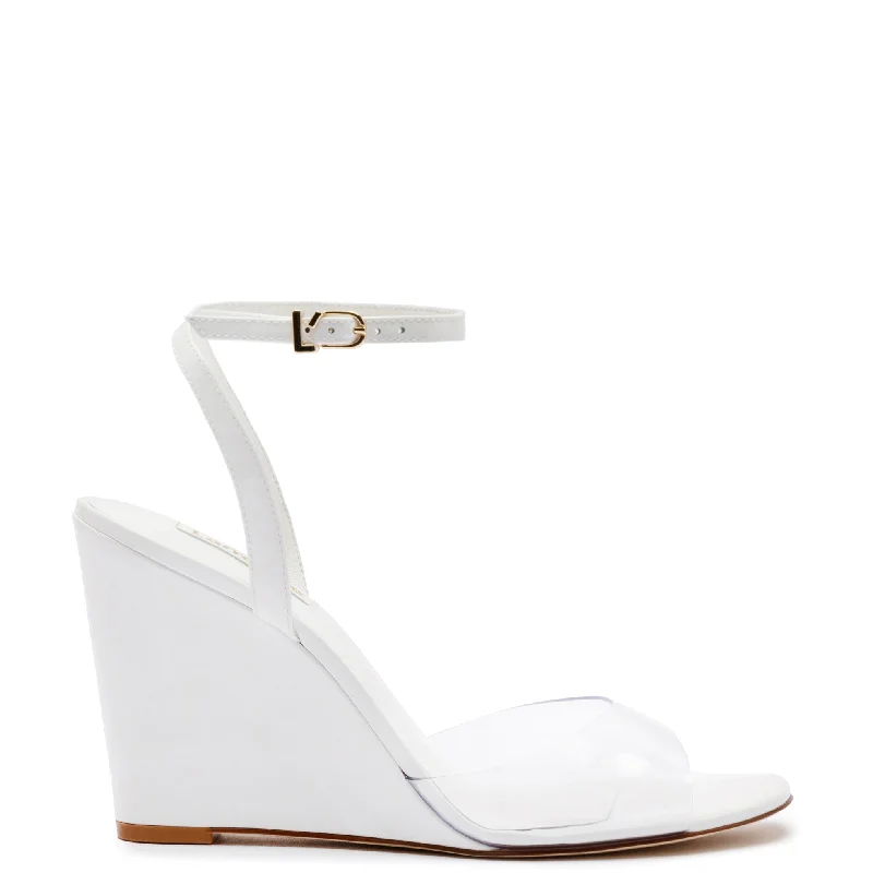 Yves Wedge In White Patent Leather and Vinyl Art Deco - Inspired Shoe Look  