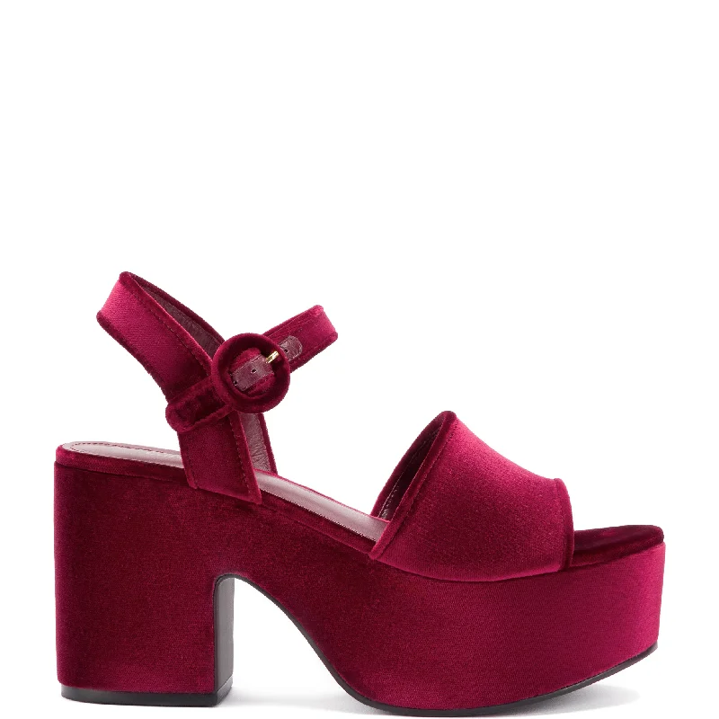 Miso Platform Strap Sandal In Wine Velvet Desert Boot Utility Style  