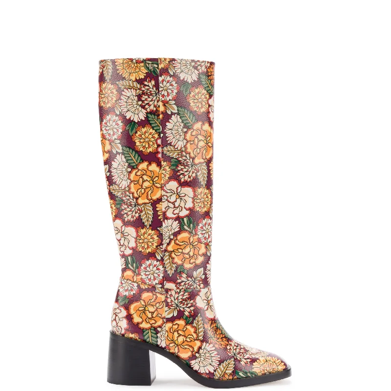 Ricky Boot In Wine Ikebana Print Saffiano Patent Leather Combat - Inspired Military Boot Look Ricky Boot In Wine Ikebana Print Saffiano Patent Leather Combat - Inspired Military Boot Look