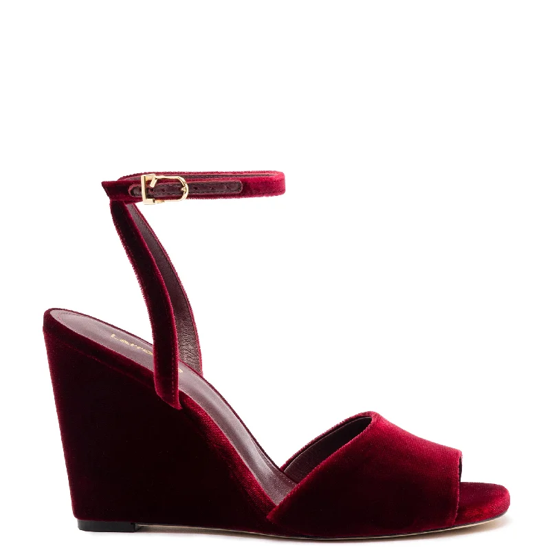 Yves Wedge In Wine Velvet Cowboy Boot Western Style  