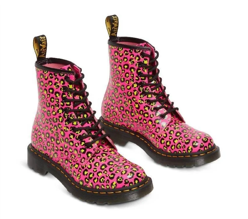 1460 Clash Pink Loud Leopard Smooth Open - Lacing Derby Look  