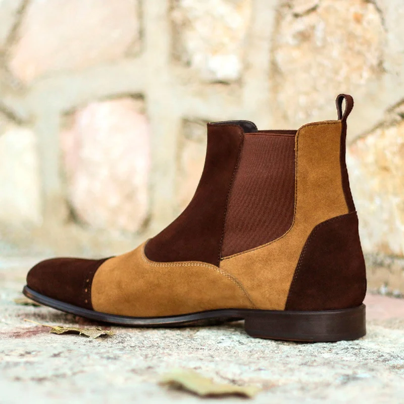 DapperFam Vesuvio in Dark Brown / Camel Men's Lux Suede Chelsea Multi Boot Tailored Oxford Style DapperFam Vesuvio in Dark Brown / Camel Men's Lux Suede Chelsea Multi Boot Tailored Oxford Style