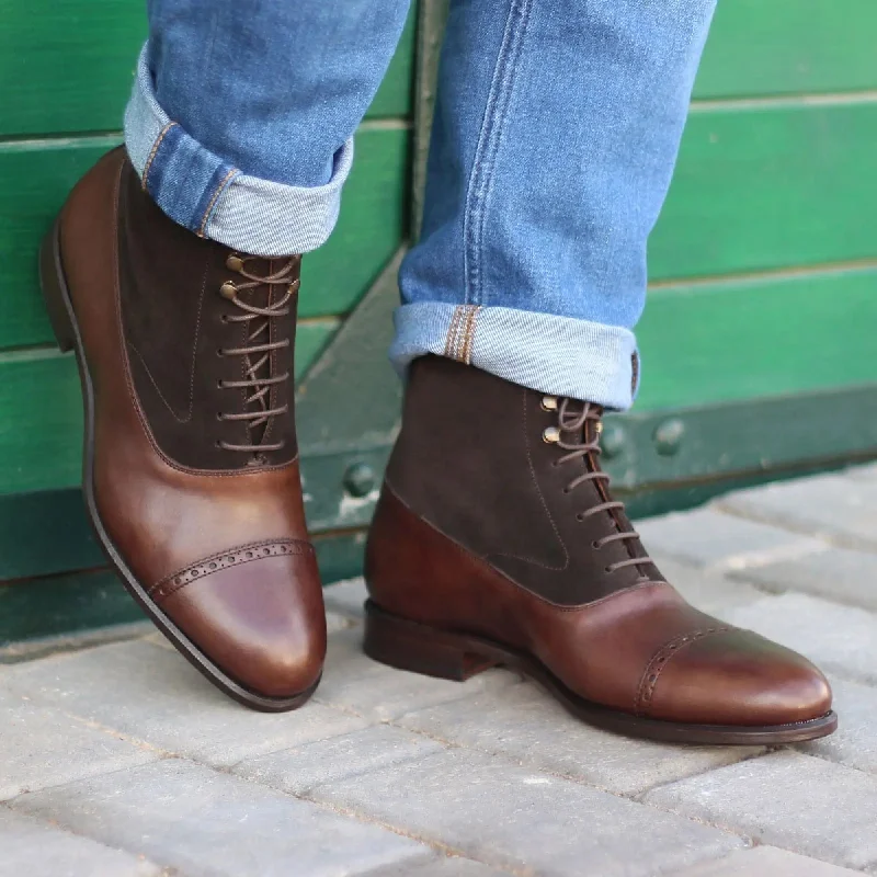 DapperFam Vittorio in Dark Brown Men's Lux Suede & Italian Leather Balmoral Boot Wingtip Oxford Design DapperFam Vittorio in Dark Brown Men's Lux Suede & Italian Leather Balmoral Boot Wingtip Oxford Design