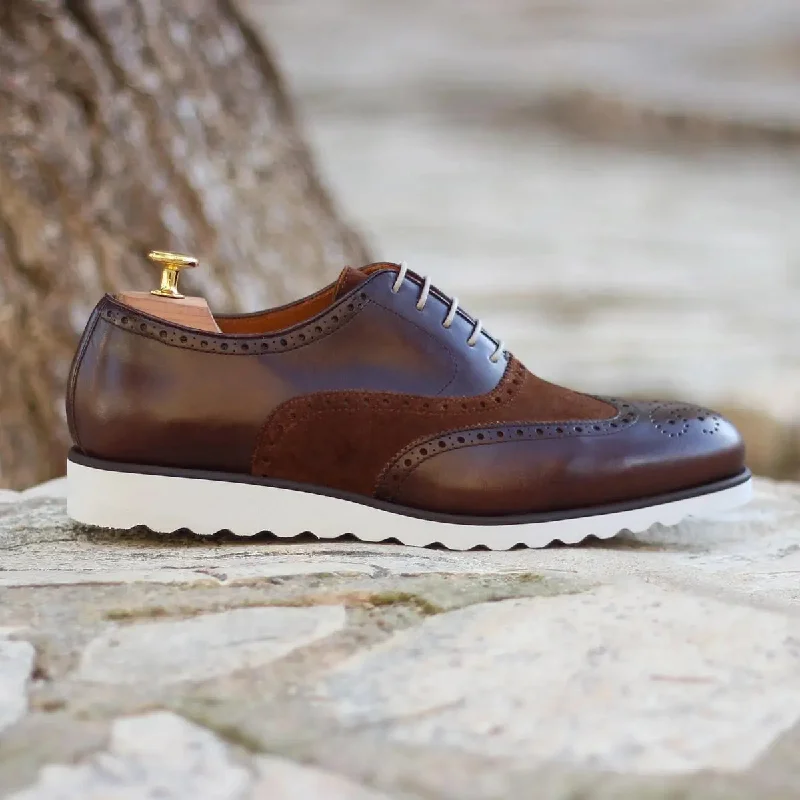 DapperFam Aeron in Dark Brown Men's Lux Suede & Italian Leather Full Brogue Brogue Oxford Aesthetic 