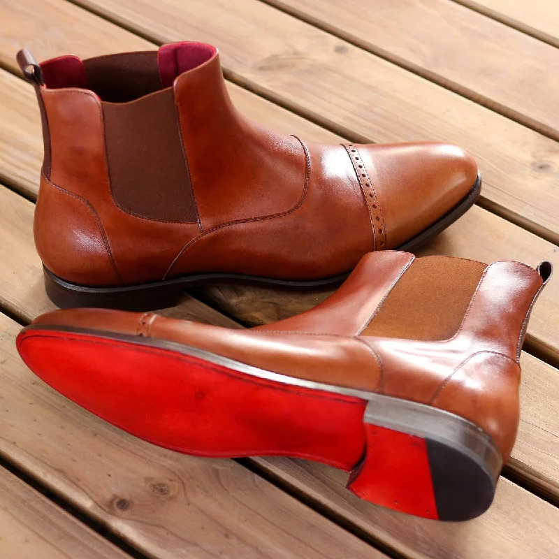 DapperFam Vesuvio in Med Brown / Dark Brown Men's Italian Leather Chelsea Multi Boot Comfortable Derby Style DapperFam Vesuvio in Med Brown / Dark Brown Men's Italian Leather Chelsea Multi Boot Comfortable Derby Style
