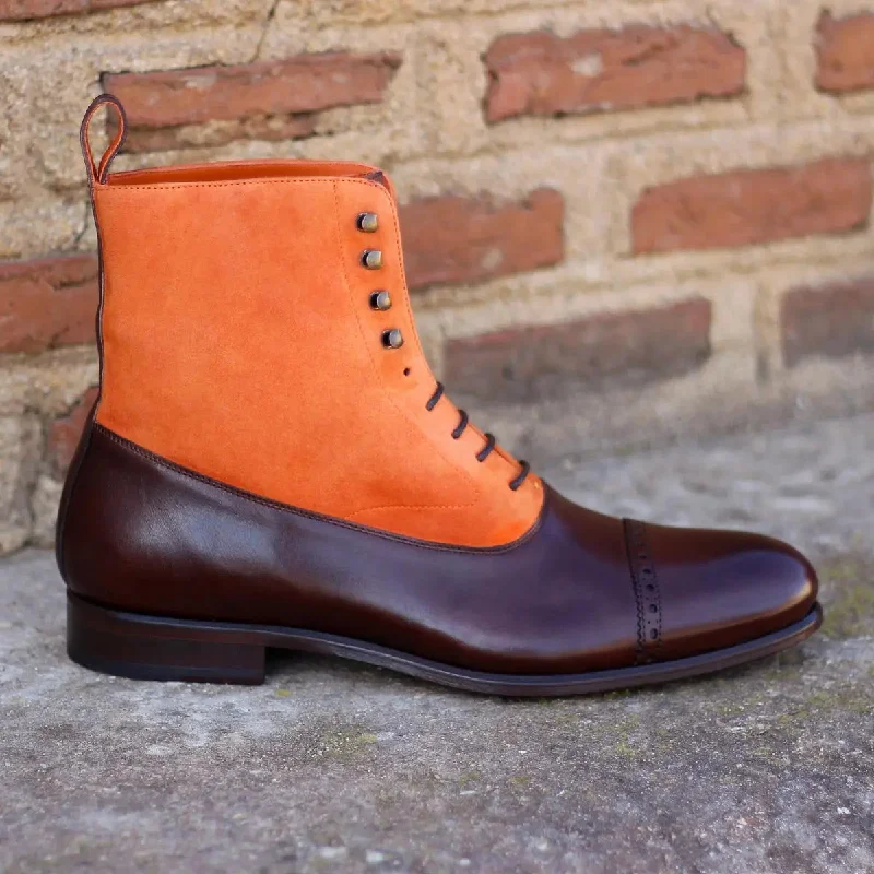 DapperFam Vittorio in Dark Brown / Orange Men's Italian Leather & Italian Suede Balmoral Boot Open - Lacing Derby Look DapperFam Vittorio in Dark Brown / Orange Men's Italian Leather & Italian Suede Balmoral Boot Open - Lacing Derby Look