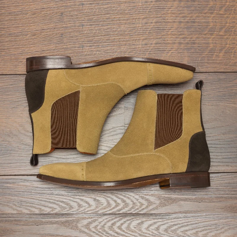 DapperFam Vesuvio in Camel / Dark Brown Men's Lux Suede Chelsea Multi Boot Elastic - Sided Chelsea Look DapperFam Vesuvio in Camel / Dark Brown Men's Lux Suede Chelsea Multi Boot Elastic - Sided Chelsea Look