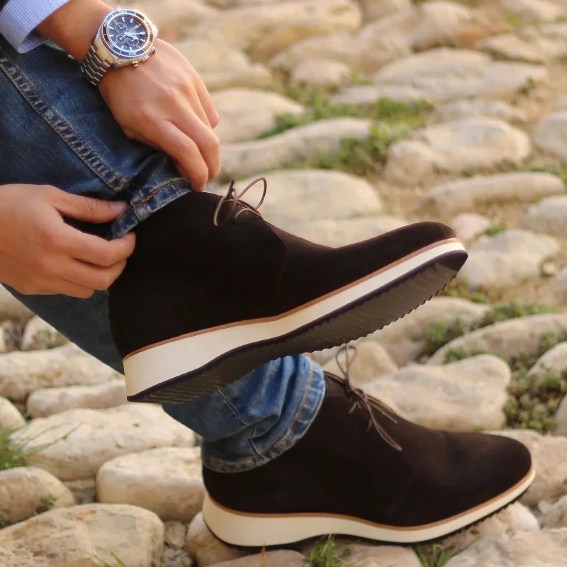 DapperFam Vivace in Dark Brown Men's Lux Suede Chukka Cowboy Boot Western Style  