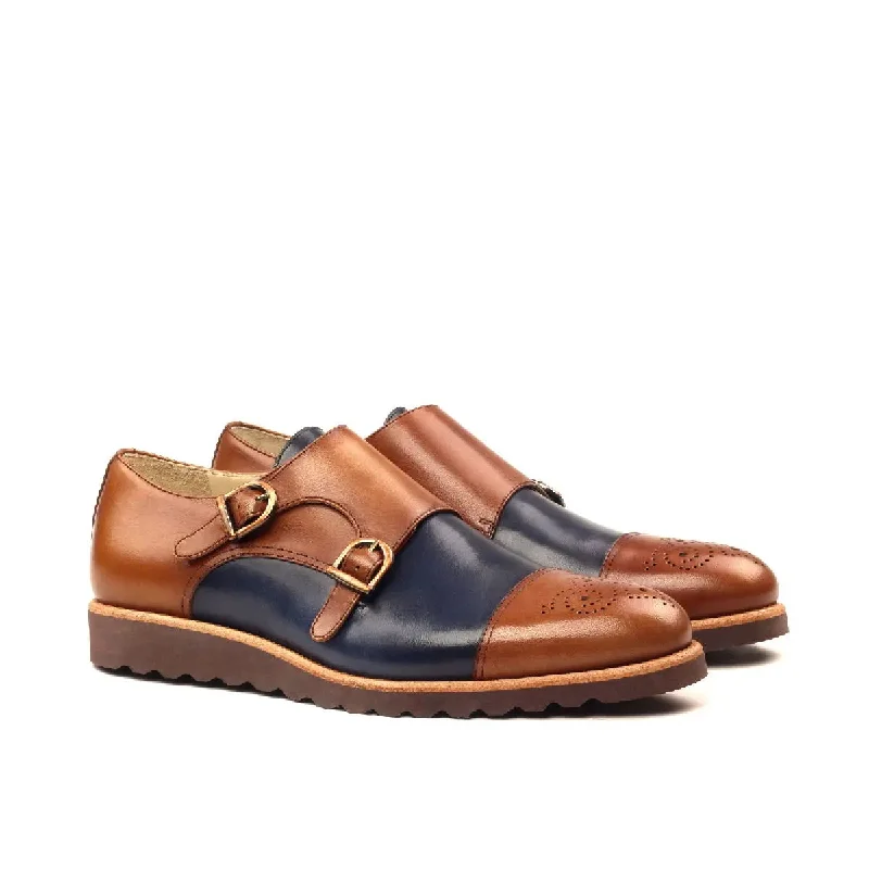 DapperFam Monaco in Med Brown / Navy Men's Italian Leather Double Monk Memory - Foam Slipper Look DapperFam Monaco in Med Brown / Navy Men's Italian Leather Double Monk Memory - Foam Slipper Look