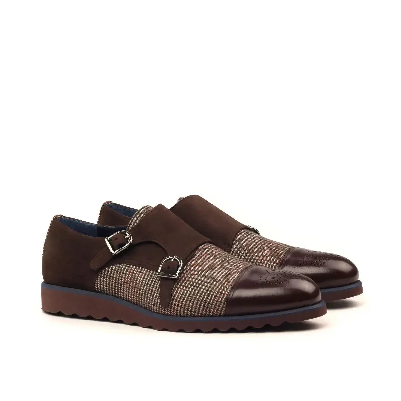 DapperFam Monaco in Tweed / Dark Brown / Brown Men's Sartorial & Italian Leather & Italian Suede Double Monk Retro Plimsoll Style DapperFam Monaco in Tweed / Dark Brown / Brown Men's Sartorial & Italian Leather & Italian Suede Double Monk Retro Plimsoll Style