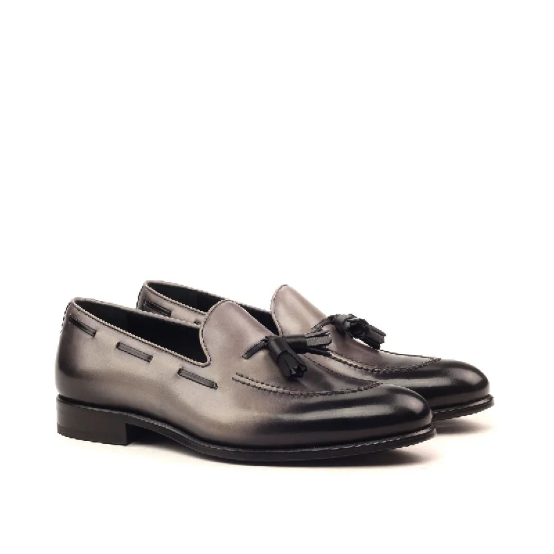 DapperFam Luciano in Grey / Black Men's Italian Leather Loafer Rubber - Sole Plimsoll Look DapperFam Luciano in Grey / Black Men's Italian Leather Loafer Rubber - Sole Plimsoll Look