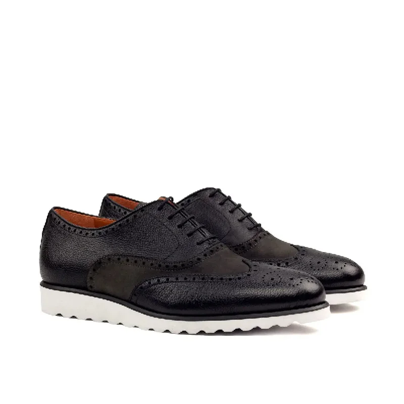 DapperFam Aeron in Black / Grey Men's Lux Suede & Italian Full Grain Leather Full Brogue Metallic Trim Shoe Design DapperFam Aeron in Black / Grey Men's Lux Suede & Italian Full Grain Leather Full Brogue Metallic Trim Shoe Design