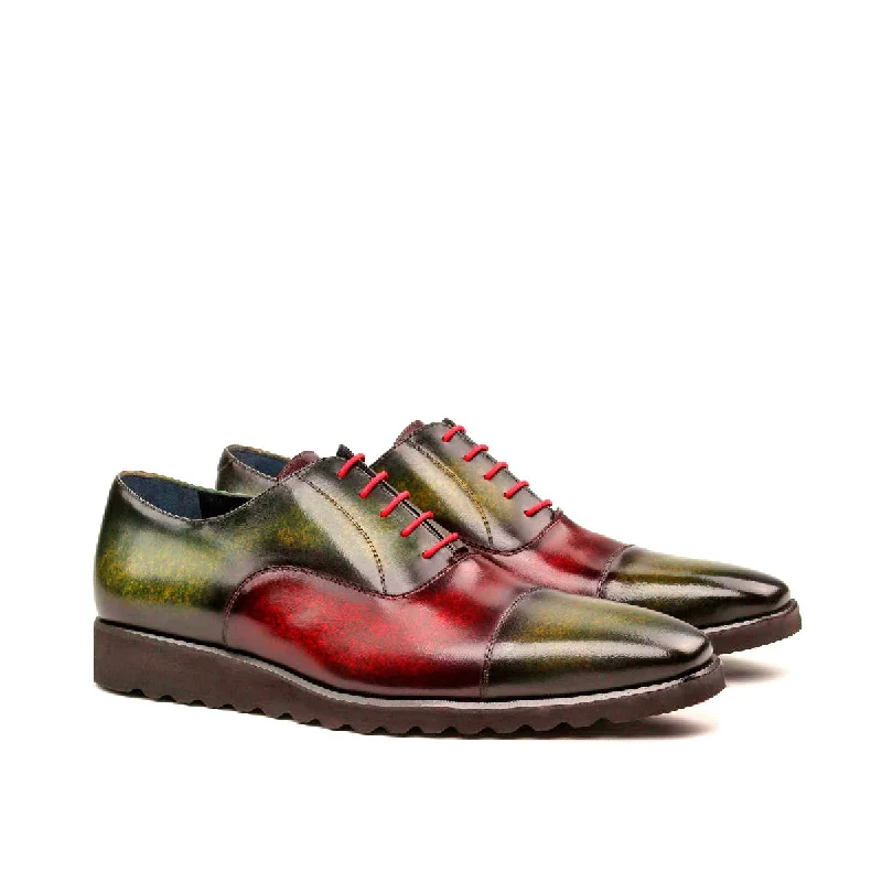 DapperFam Rafael in Khaki / Burgundy Men's Hand-Painted Patina Oxford Monochromatic Shoe Look DapperFam Rafael in Khaki / Burgundy Men's Hand-Painted Patina Oxford Monochromatic Shoe Look
