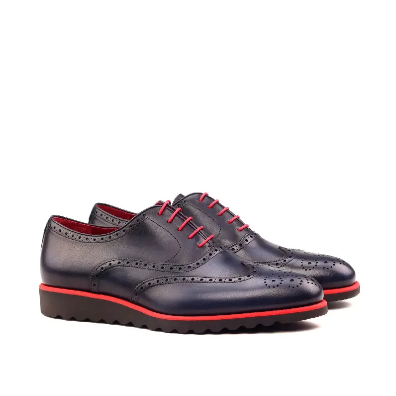 DapperFam Aeron in Navy Men's Italian Leather Full Brogue Victorian - Era Boot Style DapperFam Aeron in Navy Men's Italian Leather Full Brogue Victorian - Era Boot Style