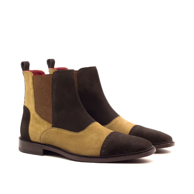 DapperFam Vesuvio in Dark Brown / Camel Men's Lux Suede Chelsea Multi Boot Striped Shoe Style DapperFam Vesuvio in Dark Brown / Camel Men's Lux Suede Chelsea Multi Boot Striped Shoe Style