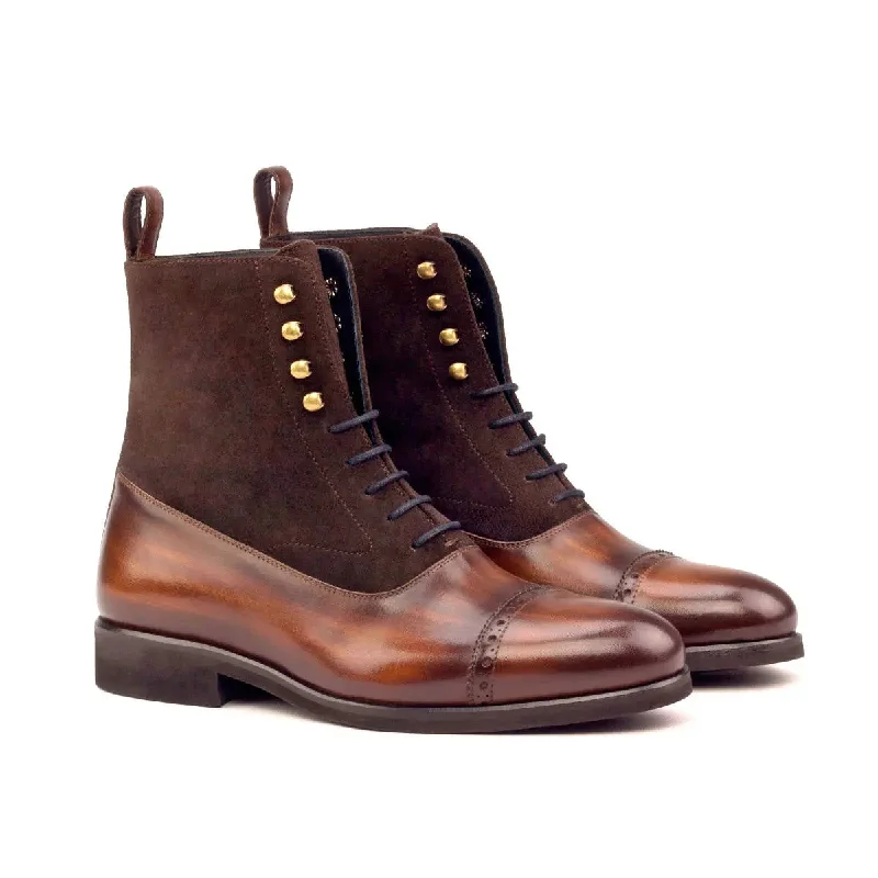 DapperFam Vittorio in Dark Brown / Brown Men's Lux Suede & Hand-Painted Patina Balmoral Boot Monochromatic Shoe Look DapperFam Vittorio in Dark Brown / Brown Men's Lux Suede & Hand-Painted Patina Balmoral Boot Monochromatic Shoe Look