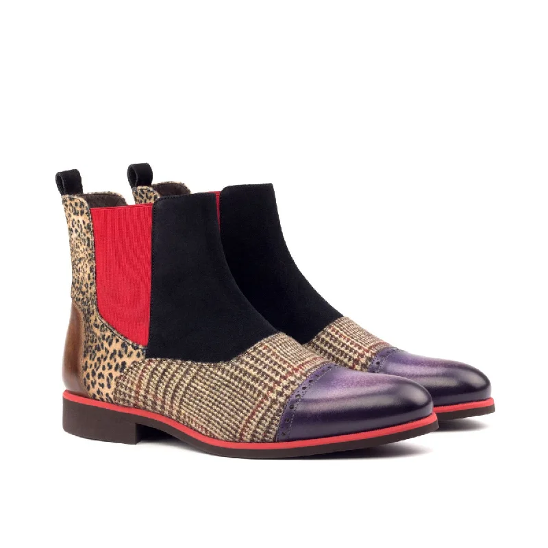 DapperFam Vesuvio in Tweed / Leopard / Black Men's Sartorial & Lux Suede & Hand-Painted Patina Chelsea Multi Boot Victorian - Era Boot Style DapperFam Vesuvio in Tweed / Leopard / Black Men's Sartorial & Lux Suede & Hand-Painted Patina Chelsea Multi Boot Victorian - Era Boot Style
