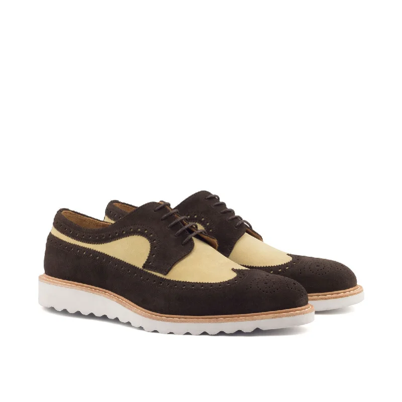 DapperFam Zephyr in Dark Brown / Sand Men's Lux Suede Longwing Blucher Ivy League Loafer Look DapperFam Zephyr in Dark Brown / Sand Men's Lux Suede Longwing Blucher Ivy League Loafer Look