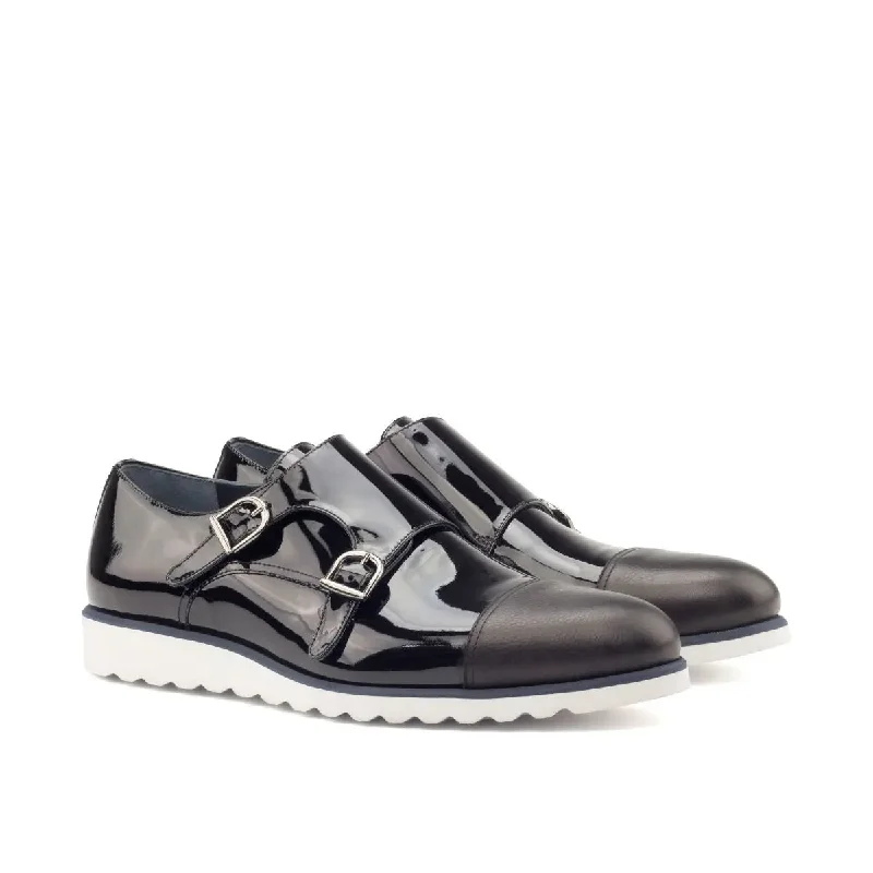 DapperFam Monaco in Black Men's Italian Patent Leather & Italian Full Grain Leather Double Monk Single - Buckle Monk Look DapperFam Monaco in Black Men's Italian Patent Leather & Italian Full Grain Leather Double Monk Single - Buckle Monk Look