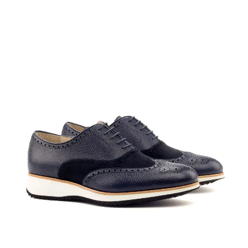 DapperFam Aeron in Navy Men's Lux Suede & Italian Pebble Grain Leather Full Brogue Performance Running Sneaker Look  
