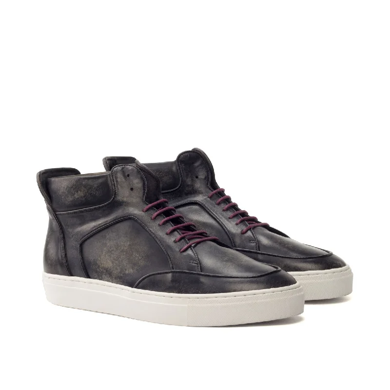 DapperFam Dante in Dark Grey Men's Hand-Painted Italian Leather High Top Combat - Inspired Military Boot Look DapperFam Dante in Dark Grey Men's Hand-Painted Italian Leather High Top Combat - Inspired Military Boot Look