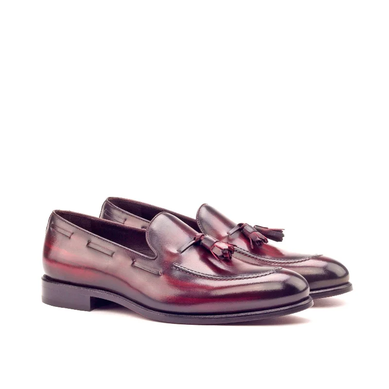 DapperFam Luciano in Burgundy Men's Hand-Painted Patina Loafer Loose - Fit Slipper Style  