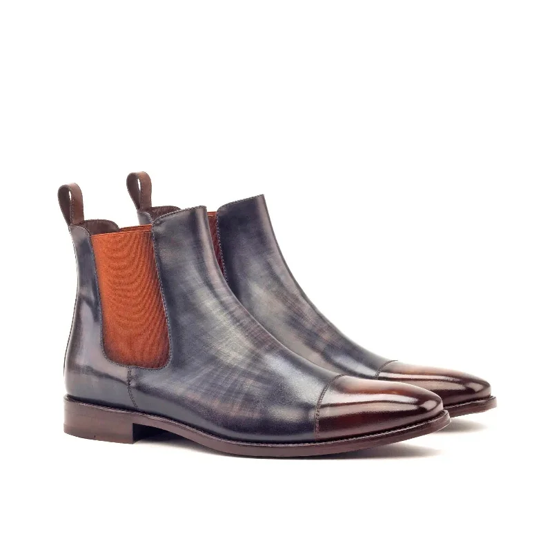 DapperFam Monza in Brown / Grey Men's Hand-Painted Patina Chelsea Boot Embroidered Cowboy Boot Design DapperFam Monza in Brown / Grey Men's Hand-Painted Patina Chelsea Boot Embroidered Cowboy Boot Design