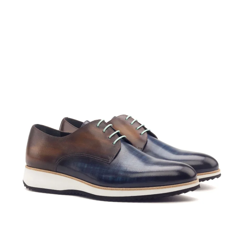 DapperFam Vero in Denim / Cognac Men's Hand-Painted Patina Derby Striped Shoe Style DapperFam Vero in Denim / Cognac Men's Hand-Painted Patina Derby Striped Shoe Style