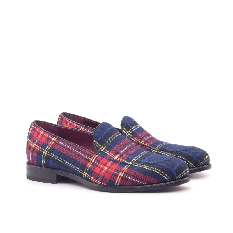 DapperFam Luciano in Tartan / Navy Men's Sartorial & Italian Leather Loafer Metallic Trim Shoe Design DapperFam Luciano in Tartan / Navy Men's Sartorial & Italian Leather Loafer Metallic Trim Shoe Design