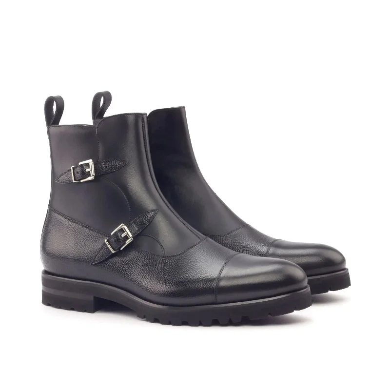 DapperFam Octavian in Black Men's Italian Leather & Italian Pebble Grain Leather Buckle Boot Art Deco - Inspired Shoe Look  