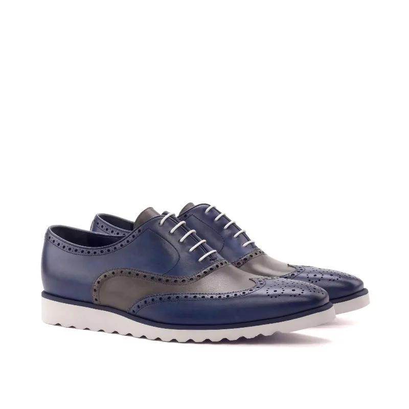 DapperFam Aeron in Navy / Grey Men's Italian Leather Full Brogue Upcycled Shoe Look DapperFam Aeron in Navy / Grey Men's Italian Leather Full Brogue Upcycled Shoe Look