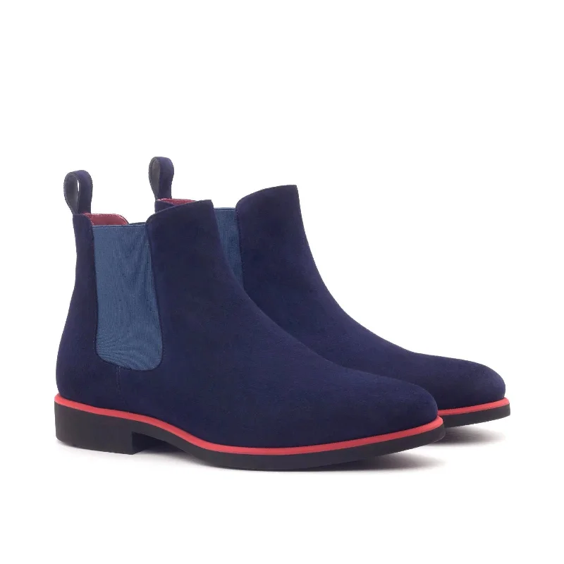 DapperFam Monza in Navy Men's Italian Suede Chelsea Boot Edwardian Shoe Look  