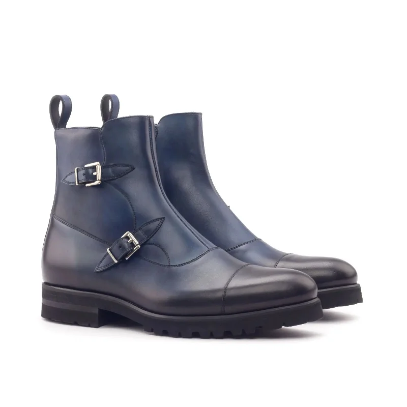DapperFam Octavian in Navy Men's Italian Leather Buckle Boot Bespoke Shoe Aesthetic DapperFam Octavian in Navy Men's Italian Leather Buckle Boot Bespoke Shoe Aesthetic