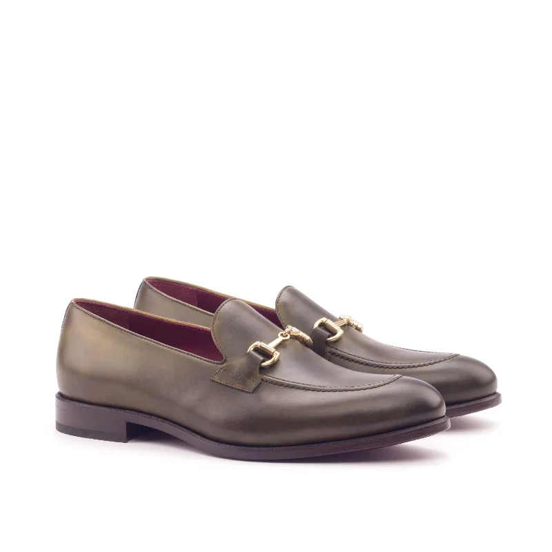 DapperFam Luciano in Olive Men's Italian Leather Loafer Paisley Print Shoe Design  