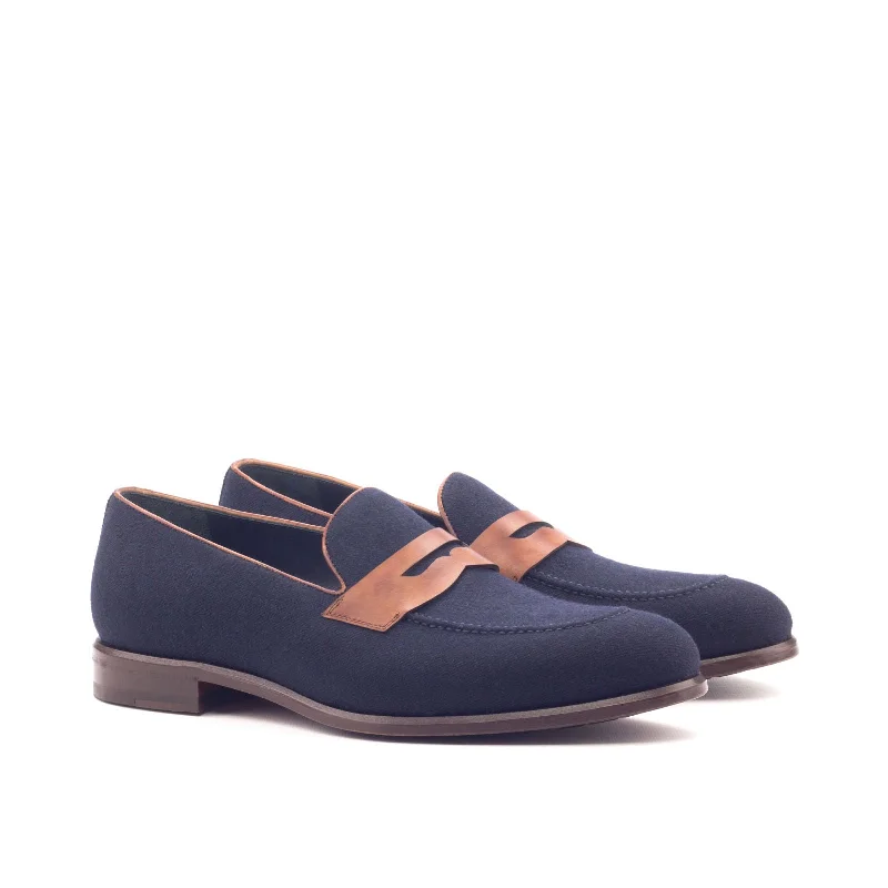 DapperFam Luciano in Navy / Med Brown Men's Flannel & Italian Leather Loafer Edwardian Shoe Look DapperFam Luciano in Navy / Med Brown Men's Flannel & Italian Leather Loafer Edwardian Shoe Look